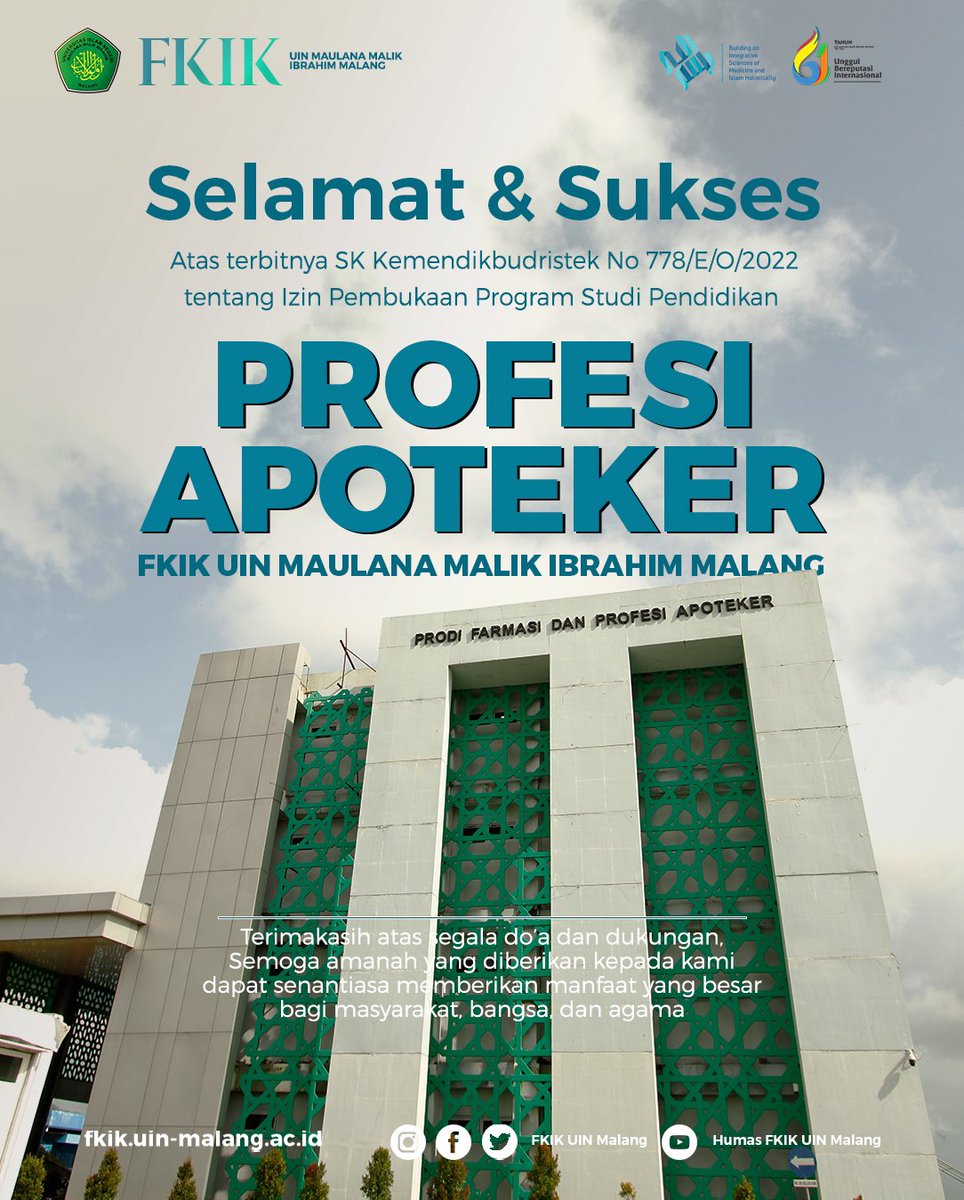 fkik_uinmalang's tweet photo. Welcome to Program Studi Pendidikan Profesi #Apoteker FKIK UIN Maulana Malik Ibrahim Malang 😍 https://t.co/CRGd0laB5S
