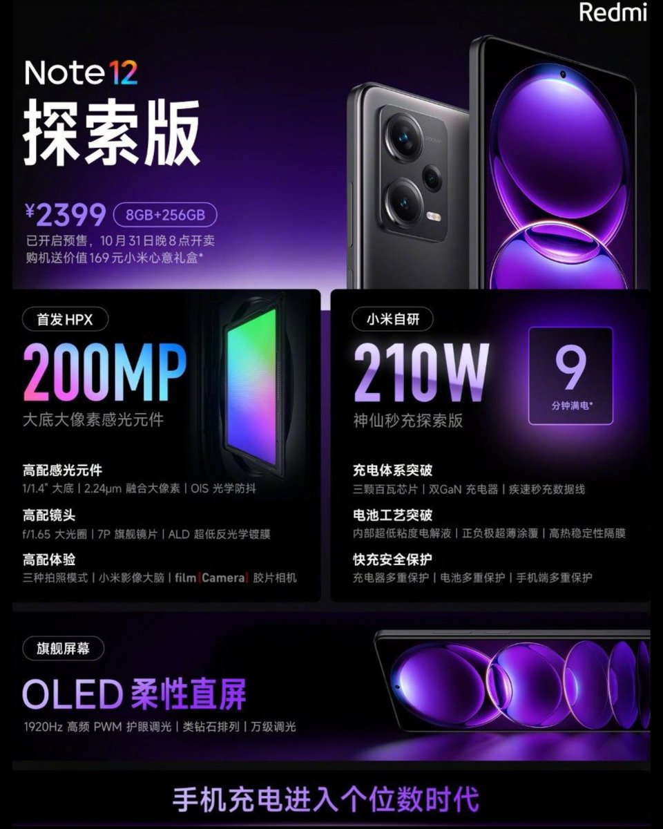 drbeel_techno's tweet photo. #Redmi #RedmiNote12ExplorerEdition
تم الإعلان رسميا عن Redmi Note 12 Explorer Edition بأسرع شحن بطارية في العالم 210W و كاميرا 200MP و :
• شاشة 6.67 بوصة FHD+ 120Hz 10bit HDR10+ 900nits OLED Dolby Vision
• حساسية لمس 240Hz
• معالج MediaTek Dimensity 1080
يتبع https://t.co/ZIT8BsoKWV