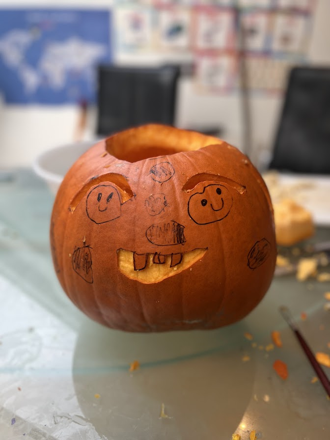 How I feel working 
    on our pumpkin.                vs. the pumpkin in question.