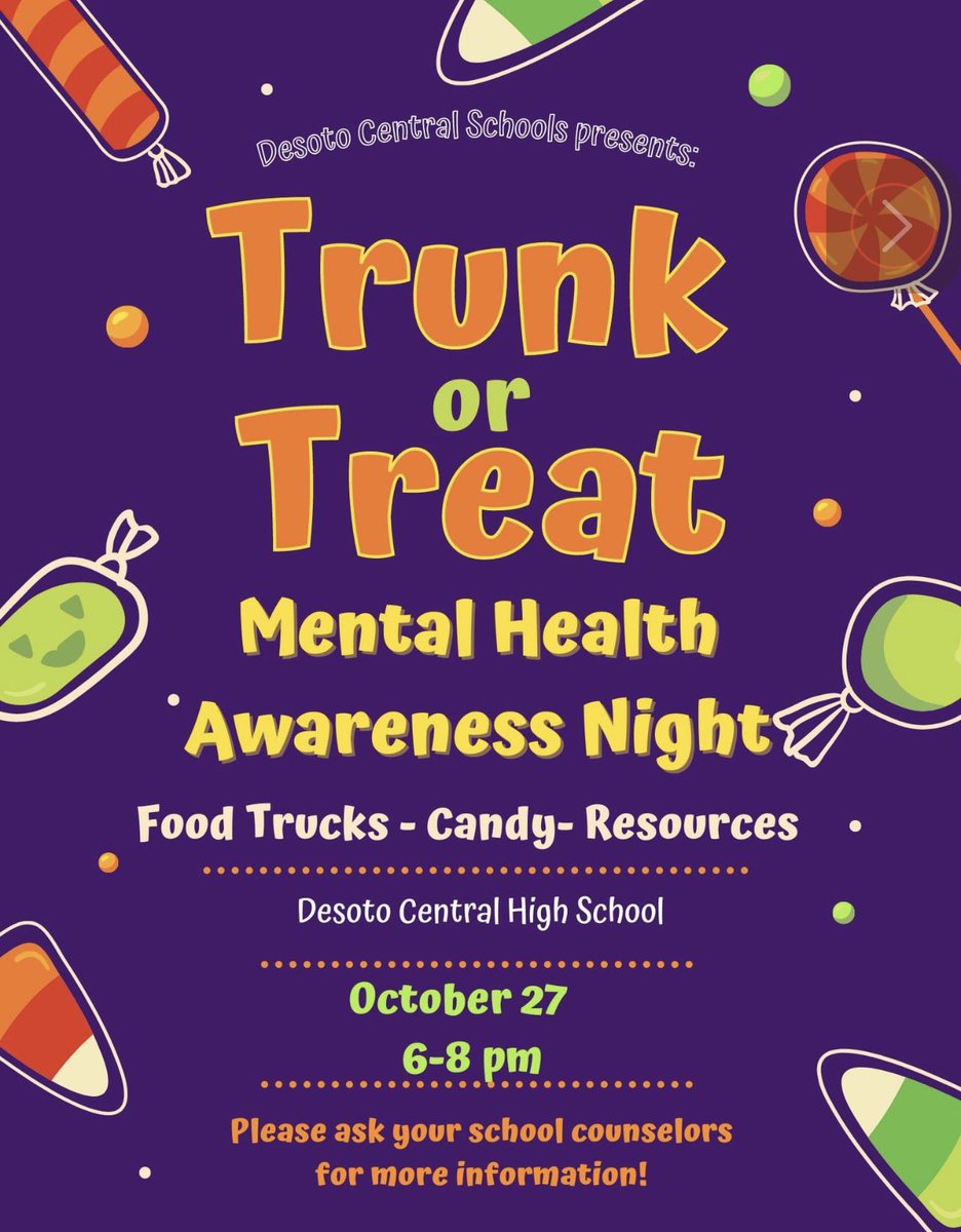 🎃Happy Halloween Ya’ll! 🎃 Be sure to stop by our trunk at tonight’s Mental Health Awareness night! Special thanks to <a href="/desotoarts/">DeSoto Arts Council</a> for sponsoring our trunk and being awesome community partners! #TeamDCS <a href="/DCSMentalHealth/">DCS Mental Health Department</a> #communitypartners #mentalhealth #mentalhealthawareness