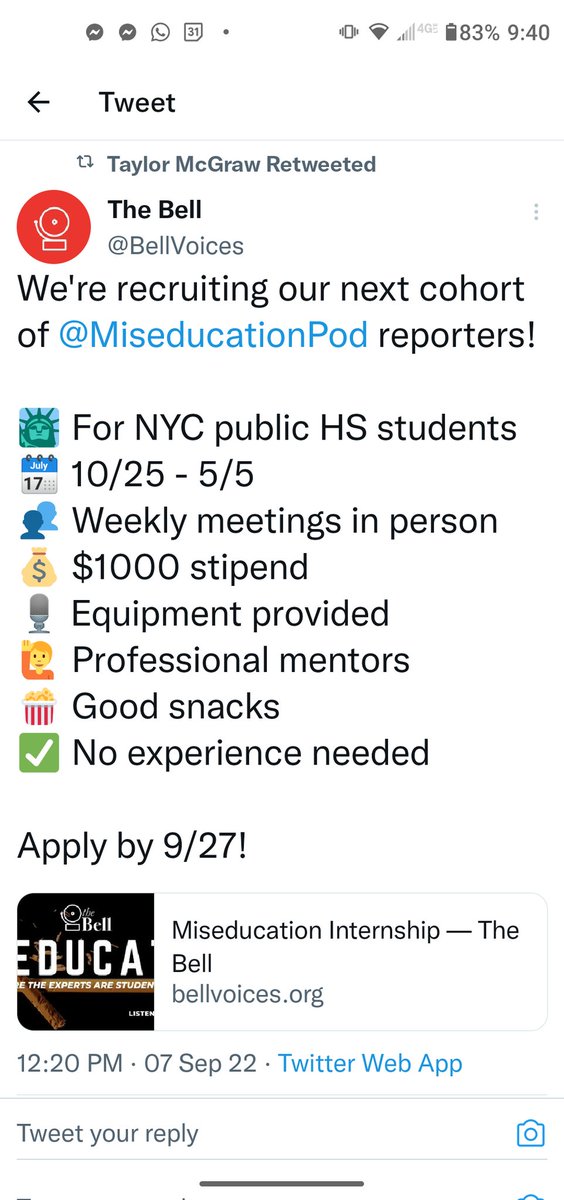 <a href="/ycinnewyork/">Yiatin Chu</a> <a href="/TeensTakeCharge/">Teens Take Charge</a> <a href="/cecd1nyc/">CEC 1</a> <a href="/NaomiPenaNYC/">Naomi Peña 🇵🇷🇩🇴</a> <a href="/taylor_mcgraw/">Taylor McGraw</a> is in MS now doing his child "mentoring" thing but his cultish organization, the Bell is still recruiting NYC children by offering $1,000, snacks and "mentors." 🤨