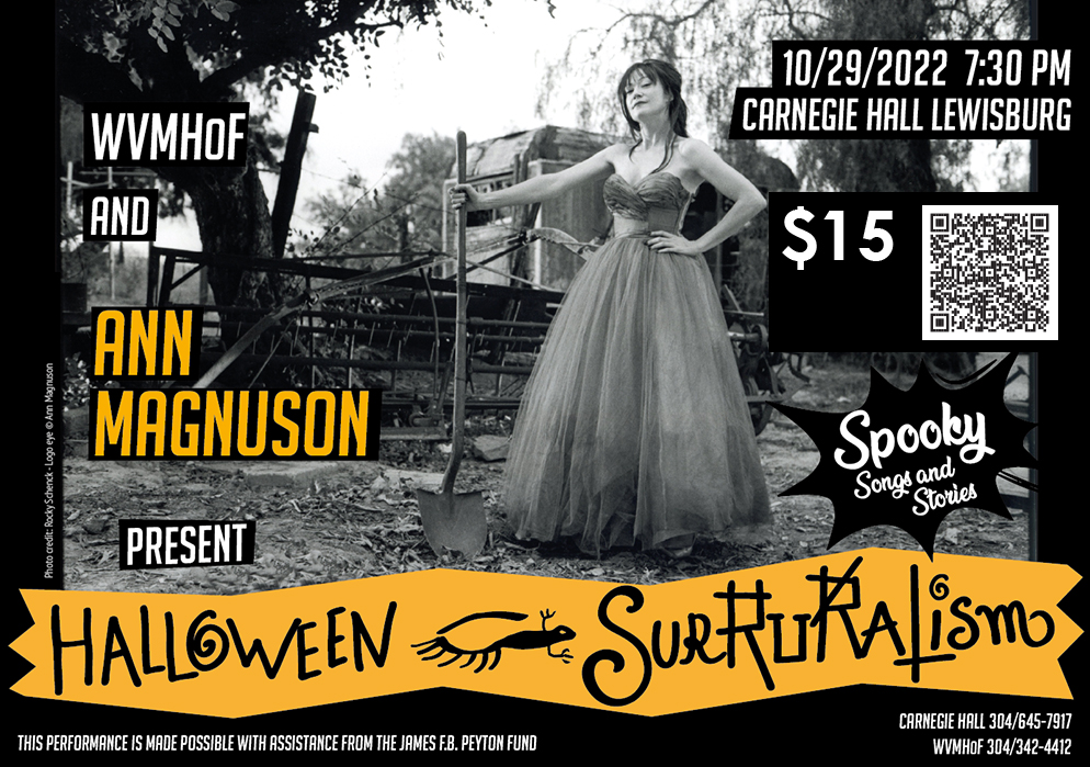 Ann Magnuson graces Carnegie Hall's stage this Saturday, October 29, at 7:30 p.m. telling spooky stories and singing scary songs! Get your tickets today! carnegiehallwv.org/halloween-surr…