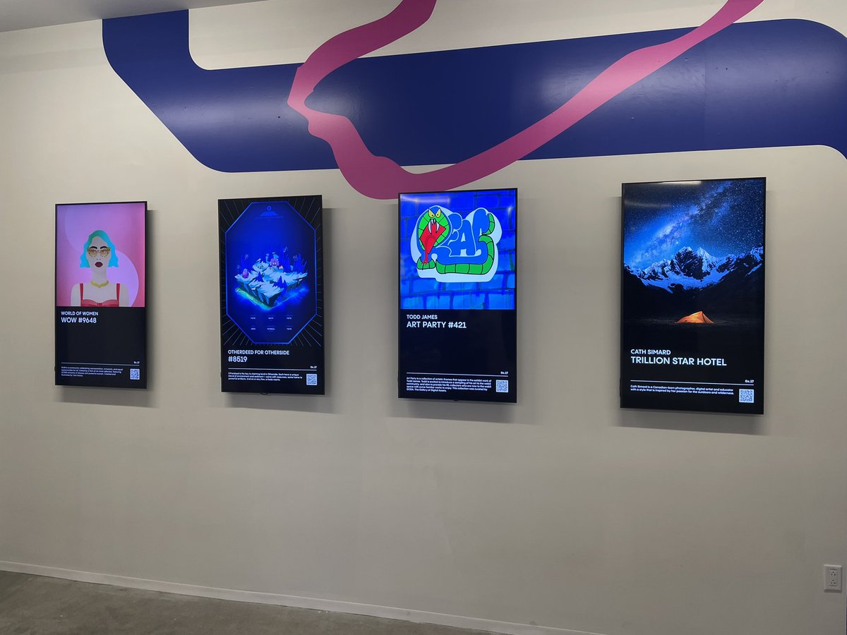 Amazing time with @0x17gallery last night. It was so surreal seeing our collection hung on the wall as art and all over Pier 17. Thanks to everyone who came out! <a href="/BoredClint/">BoredClint</a>