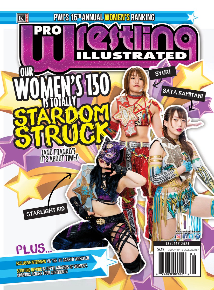 #1! World of Stardom champion Syuri sits atop the PWI Women’s 150! We're honored to have the first ever Stardom-only cover for @OfficialPWI, with #1 Syuri, #7 Saya Kamitani & #9 Starlight Kid! #Womens150 #PWI Order the digital version today! pwi.zinioapps.com/shop