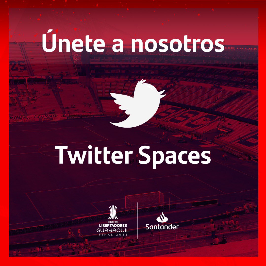 ¡Únete esta tarde a nuestro Twitter Space, donde conversaremos sobre la final de <a href="/Libertadores/">CONMEBOL Libertadores</a> y sus participantes junto a <a href="/simpraisa/">Raisa Simplicio</a> y <a href="/thaqueta/">THAQUETAVA</a>! 🤩

🇧🇷 2:00pm
🇪🇸 7:00pm

#Libertadores