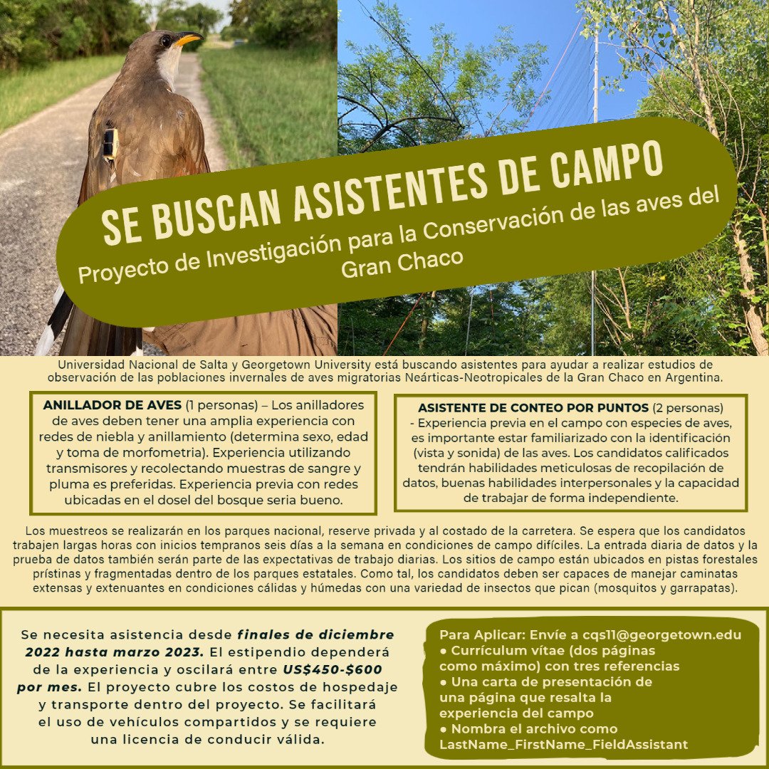 LEyCA_UBA's tweet photo. Compartimos búsqueda de asistentes de campo!
Contacto: cqs11@georgetown.edu https://t.co/9CthlNdvM6