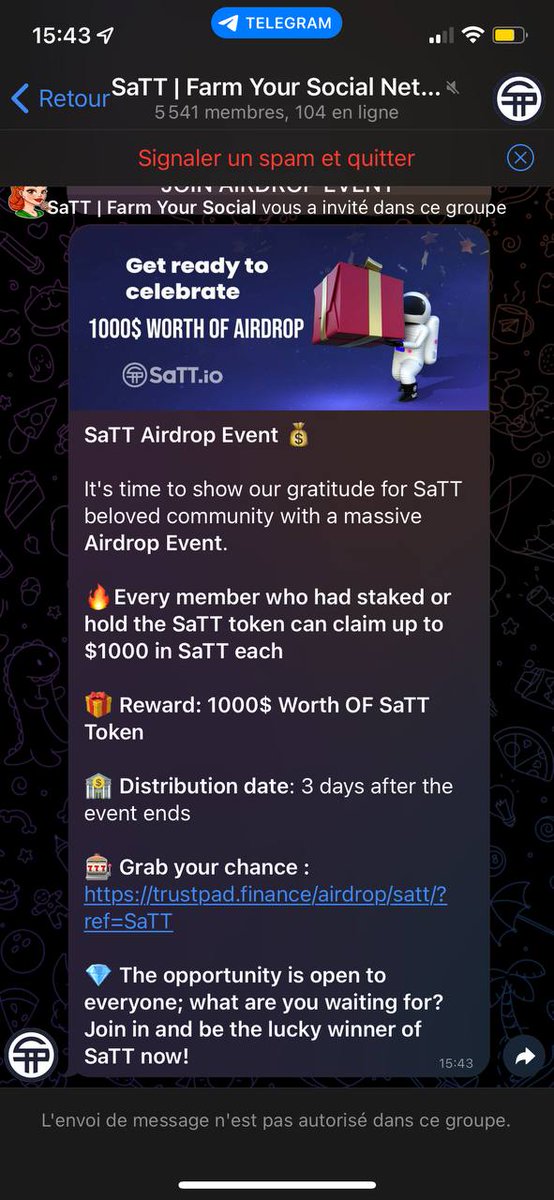 🚨 SCAM ALERT  🚨

⚠️ Please take care of fake Telegram groups!

✨ We've only 2 official Telegram groups:
👉 t.me/satttoken
👉 t.me/SaTT_FR

☠️ Any other groups you see on Telegram now are SCAM!

🧑‍🌾 Stay SAFU 🧑‍🌾