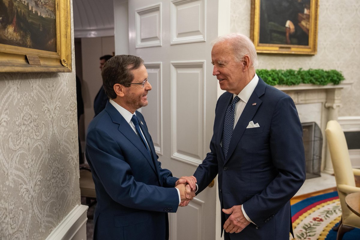 Yesterday, @POTUS welcomed President @Isaac_Herzog of Israel to the White House to discuss the enduring strength of the U.S.-Israel partnership, ways to further deepen cooperation between the two countries, and the United States’ unshakeable commitment to Israel’s security.