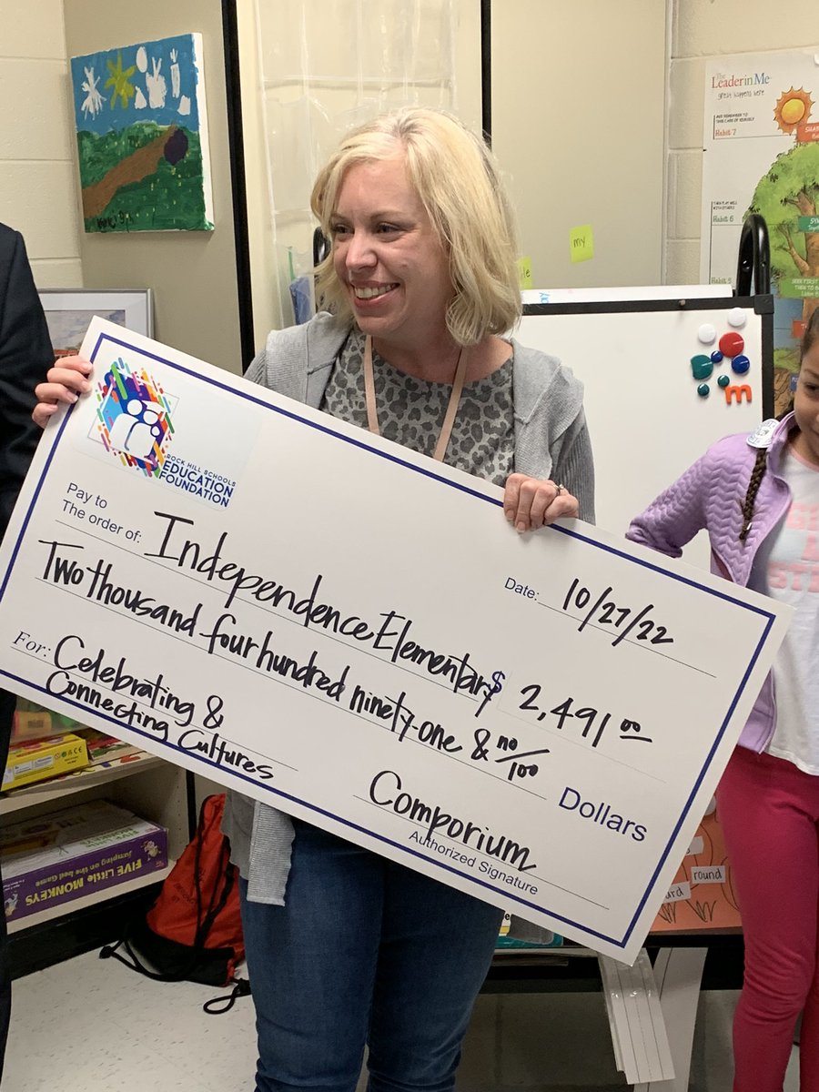 IDESPatriots's tweet photo. Congratulations to Mrs. Lee!  She was surprised this morning by The Education Foundation with a huge check!!! Her grant was funded which will support her ESOL program!  Great Job Mrs. Lee! https://t.co/WSKjnY8GkT