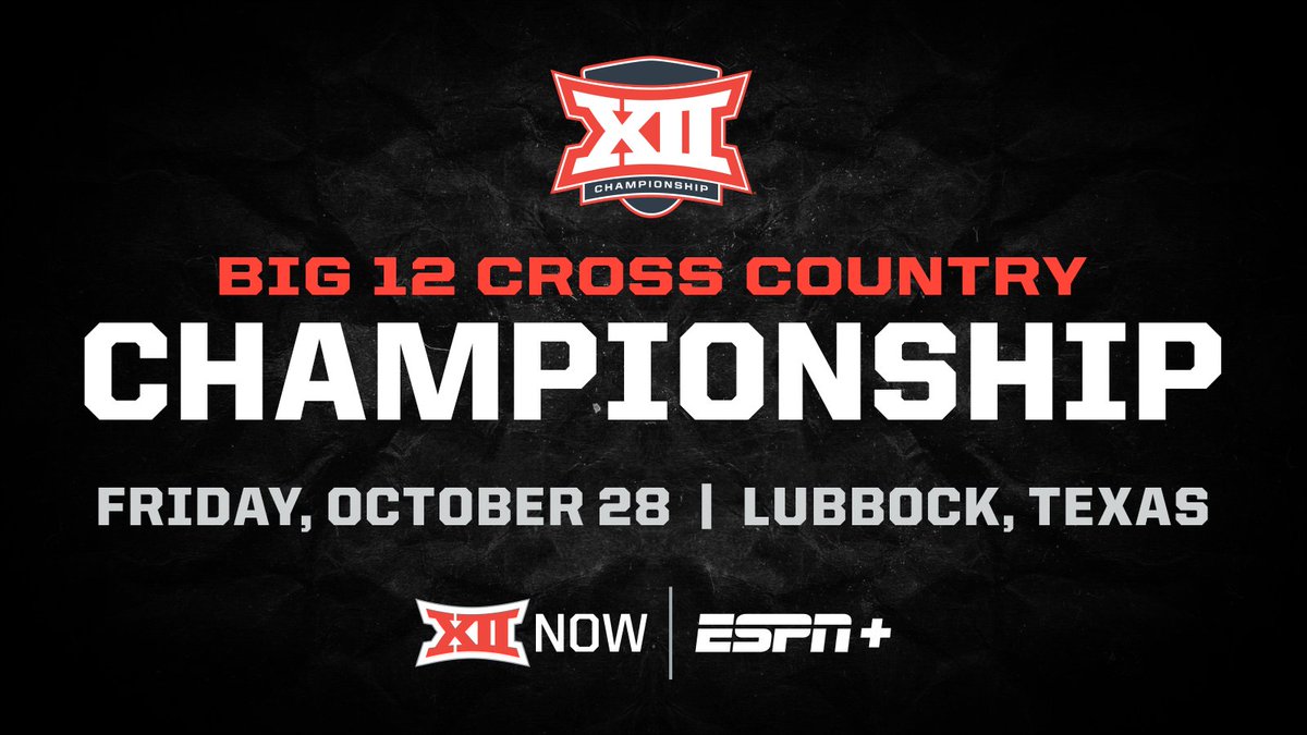 #Big12XC Championship Set for Friday in Lubbock 🏆 The women's 6,000 meter race will begin at 10 AM CT followed by the men's 8,000 meter race at 11 AM CT. The Championship will air on Big 12 Now on ESPN+, commentated by @LincolnRose and @jojo_shea. 📰 big12.us/3gPoxZT