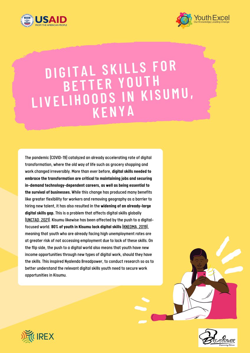 ExcelYouth's tweet photo. #YouthExcel's partner, #BreadPower, shares key findings on how digital skills make for better #youth livelihoods in Kisumu, Kenya. https://t.co/sFoaMF4TDf

#ResearchtoChange #USAID https://t.co/8ALdO4WFgX