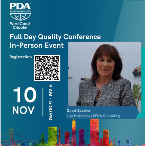Don't miss another opportunity to see Lisa Helmonds, MBA present at the PDA West Coast Chapter Full Day Quality Conference on November 10th in Foster City, CA!

Register now: eventbrite.com/e/quality-conf…