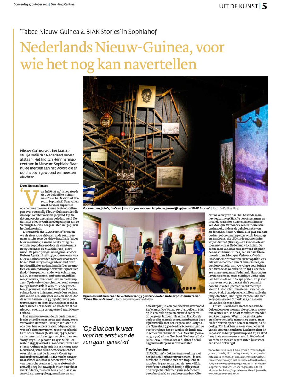Tabee Nieuw-Guinea (@tabeenguinea) on Twitter photo Vandaag in <a href="/DenHaagCentraal/">Den Haag Centraal</a> 🫶
De video-installatie is nog t/m 8 januari te bewonderen in <a href="/MSophiahof/">Museum Sophiahof</a>
Op 14 en 15 januari kun je tevens naar het docu-theater ‘Verzoening?’, met op zondag aansluitend het symposium ‘De kracht van oral history’.
Tickets: tabeenieuwguinea.nl/nieuws-en-agen… Vandaag in <a href="/DenHaagCentraal/">Den Haag Centraal</a> 🫶
De video-installatie is nog t/m 8 januari te bewonderen in <a href="/MSophiahof/">Museum Sophiahof</a>
Op 14 en 15 januari kun je tevens naar het docu-theater ‘Verzoening?’, met op zondag aansluitend het symposium ‘De kracht van oral history’.
Tickets: tabeenieuwguinea.nl/nieuws-en-agen…