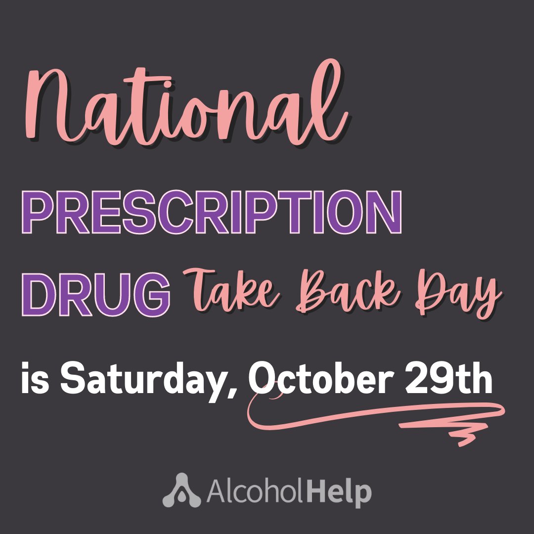 Alcohol__Help's tweet photo. This Saturday, the 29th, remember to take your unused prescription medications to a collection site. Together we can work to stop the misuse of Opioids and other drugs. Share this post to reach as many people as possible.

#nationaltakebackday #alcoholhelp https://t.co/ALxP0IFPWX