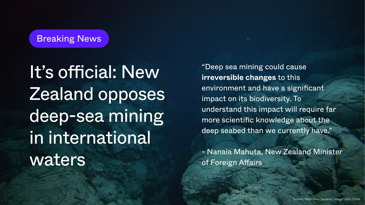 BREAKING NEWS: New Zealand is on board to #DefendtheDeep, & the country’s support comes at a critical time. Join #NewZealand and nearly 100k supporters in urging global leaders to say NO to deep-sea mining before it causes irreversible destruction: on.only.one/mining_tw