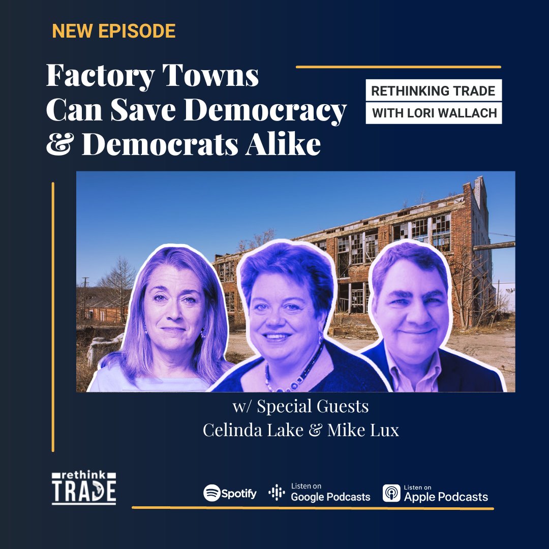 RethinkTrade's tweet photo. 🎙NEW✨#RethinkTrade episode w/ @WallachLori on how Factory Towns Can Save Democracy & Democrats alike as the midterms loom‼️
Featuring @ProgressiveLux & @CelindaLake on the Obama-Obama-Trump voters, their communities, and a way forward together.
🔗https://t.co/oDHIINrpER https://t.co/FTIGqRjloR