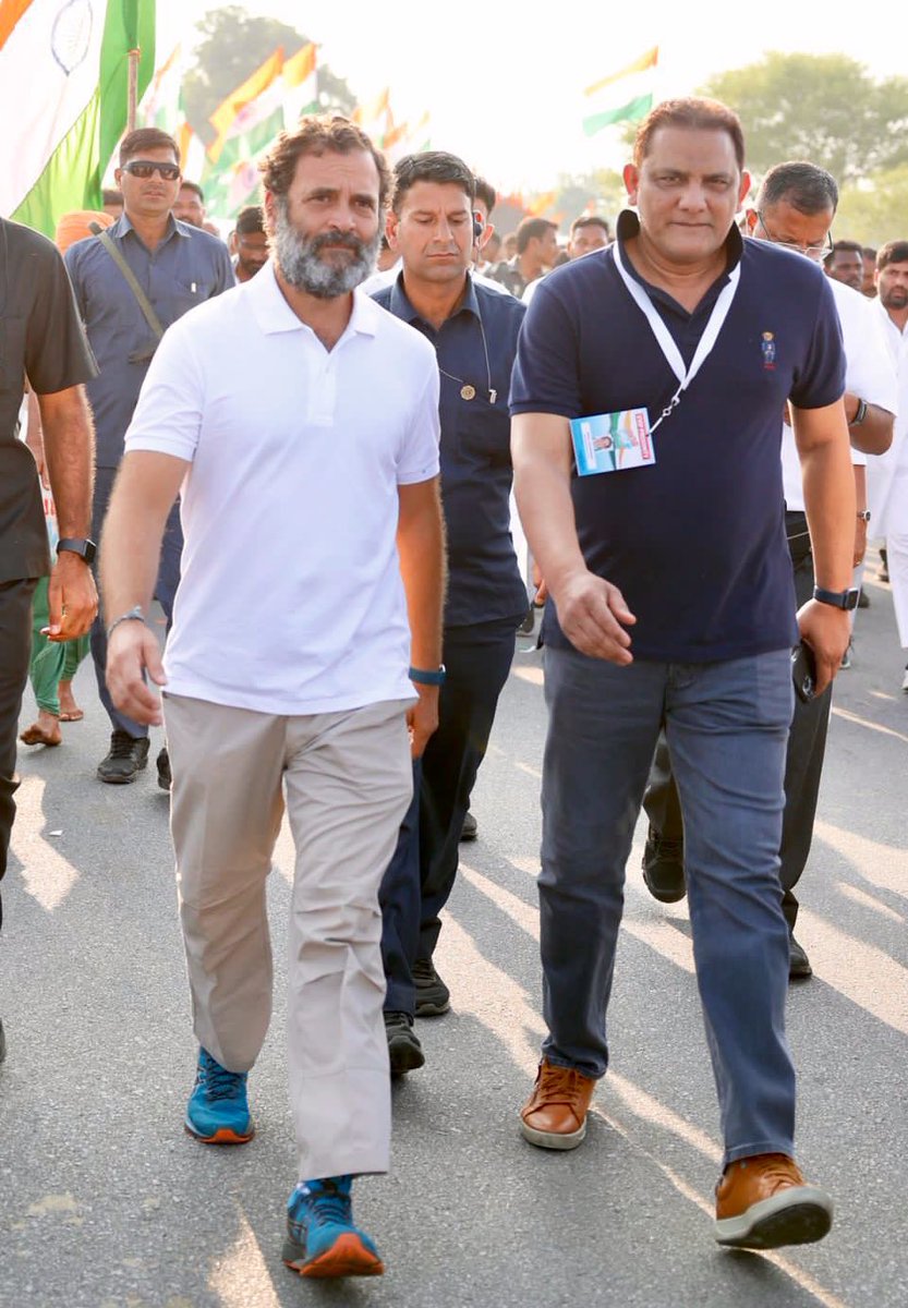 SevadalGLB's tweet photo. Most successful ex captain of Indian cricket team #MDAzharuddin with dynamic Leader Shri @RahulGandhi Ji joined #BharathJodoYatra l https://t.co/ZBHflEJN38