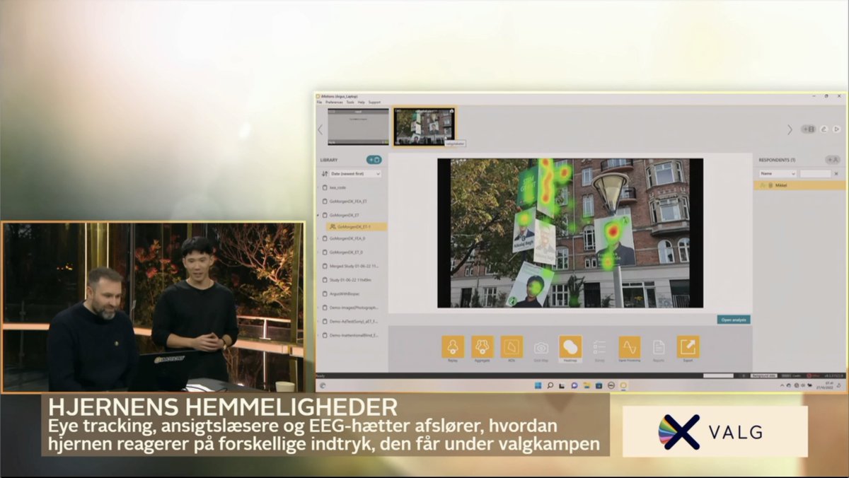 iMotionsGlobal's tweet photo. The Danish national #election is soon upon us, and (very) early this morning iMotions Customer Success Manager @dannipengli, Ph.D. appeared on national tv, TV 2 DANMARK, to showcase how #eyetracking, #FacialExpressionAnalysis, and #EEG can gauge voter engagement in elections. https://t.co/XqTuaiVmQO