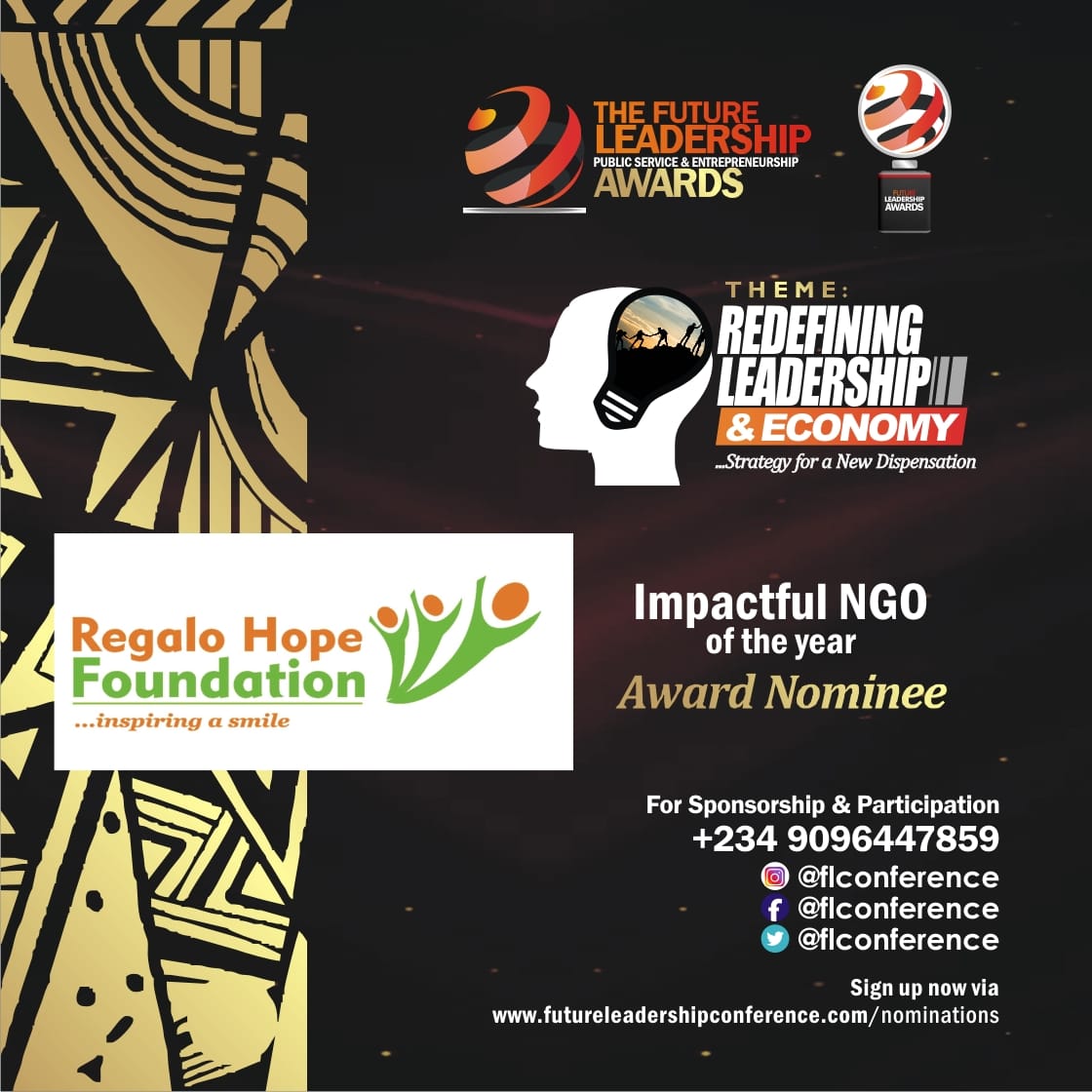 UdemeEkpe1's tweet photo. IMPACTFUL NGO OF THE YEAR
We are pleased to announce @Regalohopefoundation as an Awardee at The Future Leadership and Public Service and Entrepreneurship Awards 2022
Register now
https://t.co/b66DZ4dE0Z
#FLC7
#FLC2022
#FutureLeadershipConference https://t.co/xuzJsn6arK