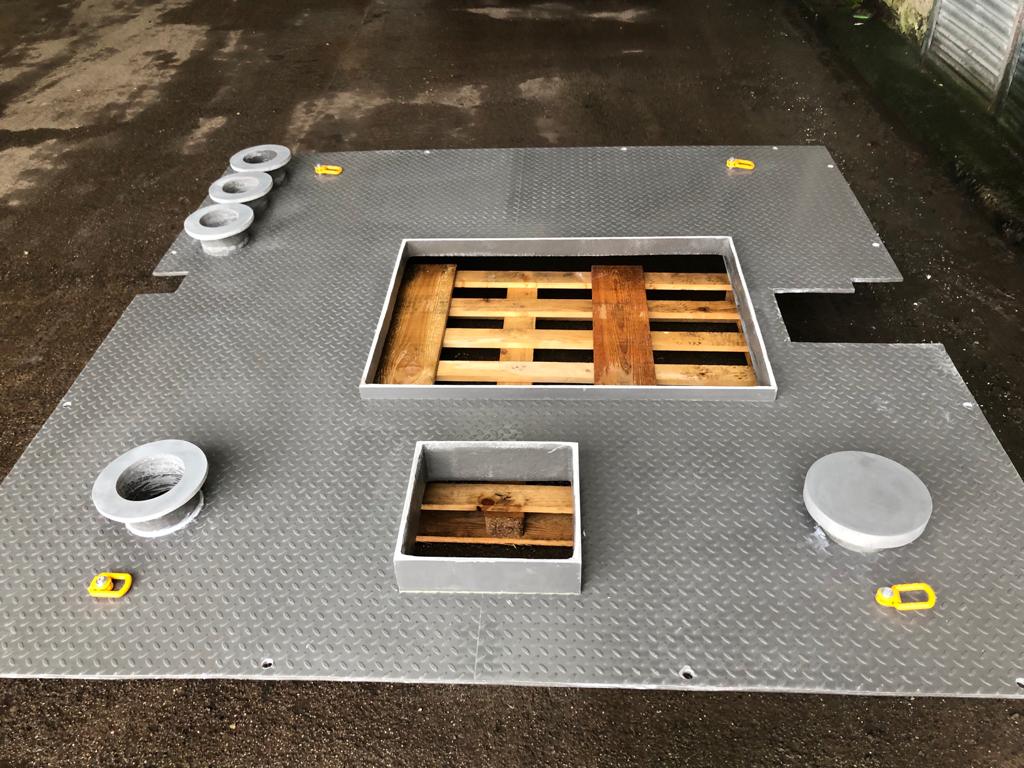 HarviglassFibre's tweet photo. Here at Harviglass Fibre as well as manufacturing GRP mouldings we also have the ability to fabricate. Utilising our Diamond plate mould we fabricated a set of 3 pit covers for a waste water site. #GRP #diamondplate #fabrication https://t.co/DscL3d3Aff