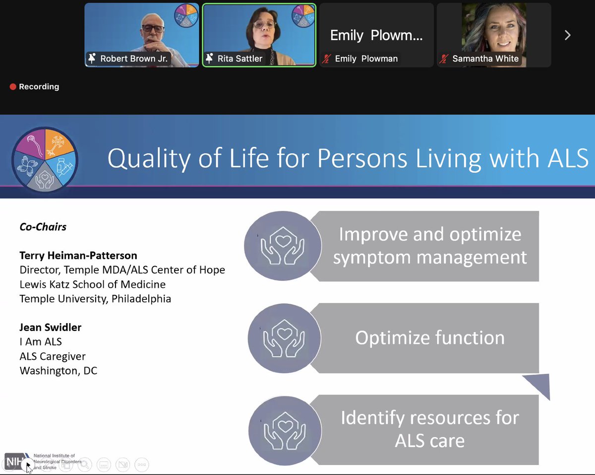 emplowman's tweet photo. Excited for Day 2 >NINDS ALS Strategic Planning Mtg. Enjoying hearing from these amazing pALS &amp; cALS to kick it off. 
Join us this AM as we present to the NIH, FDA, pALS, cALS, &amp; industry our draft priorities to optimize the lives of pALS &amp; cALS!
Register:https://t.co/cSAiUuNdGf https://t.co/GJiLMpzpQk