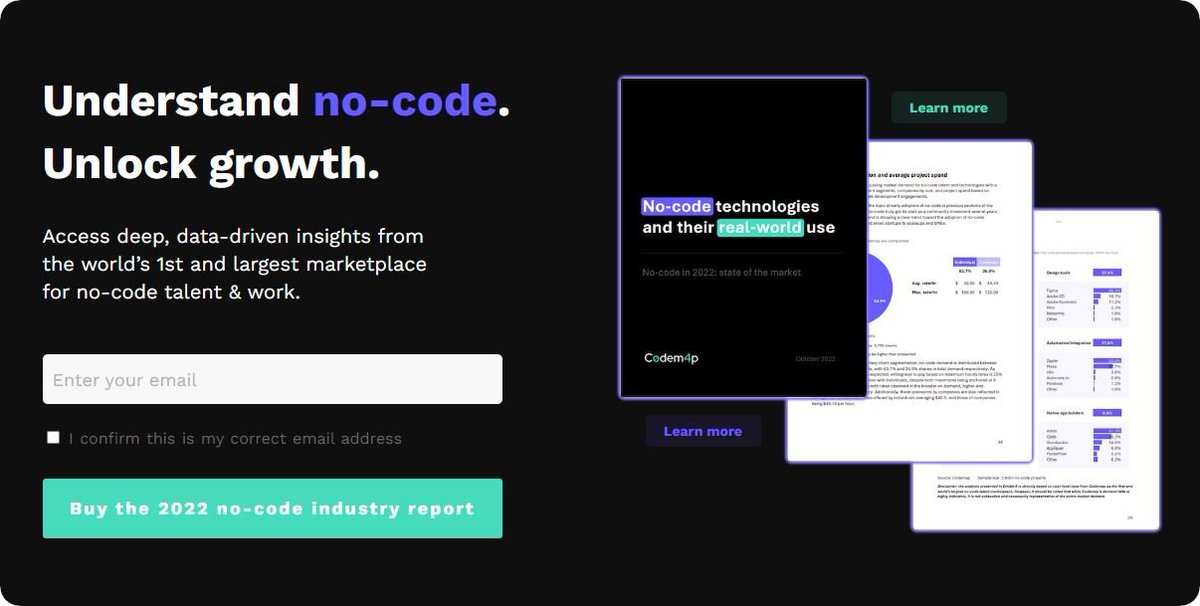 codemap_io's tweet image. This week, we've released our 54-page annual #nocode industry report, containing 100s of thousands of real-world data points on the use of no-code tools. 🔥
Drop us a 👋 in the comments & RT this and we'll DM you a free infographic with a few interesting facts.
Key insights 👇