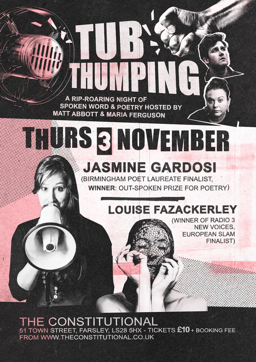 💥 ONE WEEK TO GO 💥 join us at @FConstitutional for the final #Tubthumping of the year! starring @JasmineGardosi & @louisethepoet, plus the showcase section hosted by @kerdonk & @MattAbbottPoet. 🎟 £10 + booking fee theconstitutional.co.uk/event/4744402/…