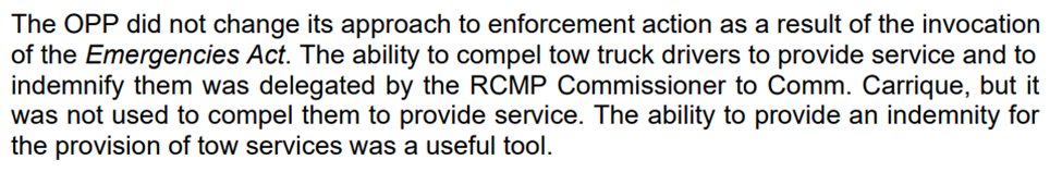 OPP did not ask for, nor was it informed, of decision to invoke the EA, Carrique’s statement says. Carrique says the EA didn’t change their plans and they did not use it to compel tow trucks to help (this was a point of confusion from yesterday’s testimony)