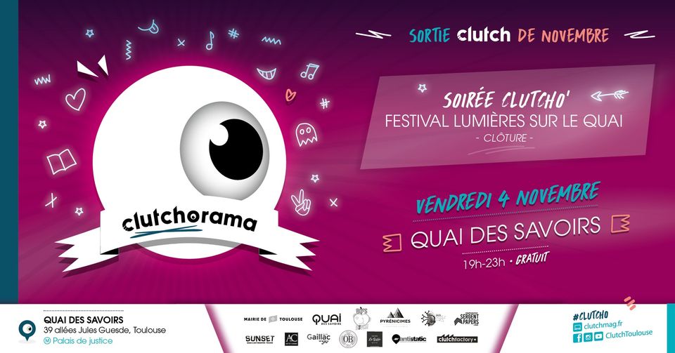 [SOIRÉE @ClutchToulouse  ] Envie de décompresser ? 
📅RDV le 04/11 pour la prochaine Clutcho' qui aura lieu chez nous ! 
⏰19h-23h : Projections, &amp; installations de lumières en extérieur, #ExpoEspritCritique, jeu vidéo nocturne...

Programme complet ➡️ facebook.com/events/4838448…