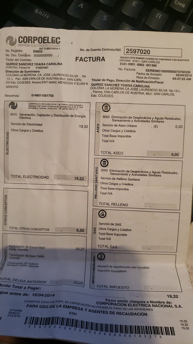 ydaisaq's tweet photo. @CorpoelecInfo Deseo información sobre el contrato para pagar deuda,anexo foto de recibo q poseeo, pero este número de nic/ contrato ya no existe..agradezco la información V10321821 ydaisa quiroz https://t.co/ImrZ5svaLb