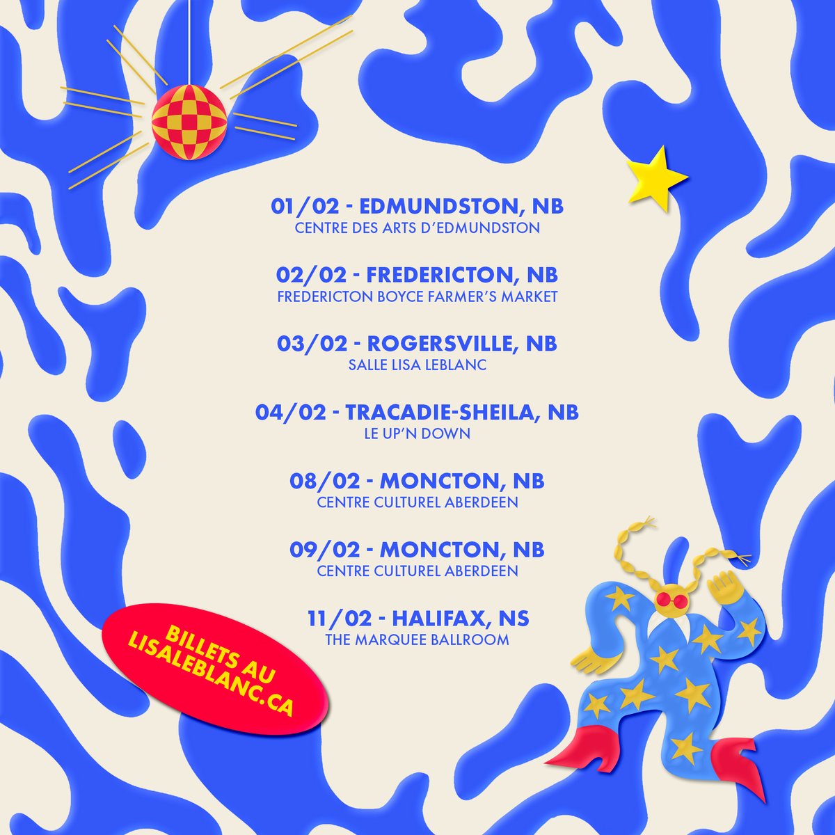 On vient tout juste de rentrer d’une tournée en Europe où on a eu pas mal de fun et on a déjà hâte de reprendre la route. Ça adonne ben, on annonce aujourd’hui les dates pour notre tournée dans les maritimes en février, hâte de vous voir ma gang!  
🎟:bonsound.co/lisa-maritimes