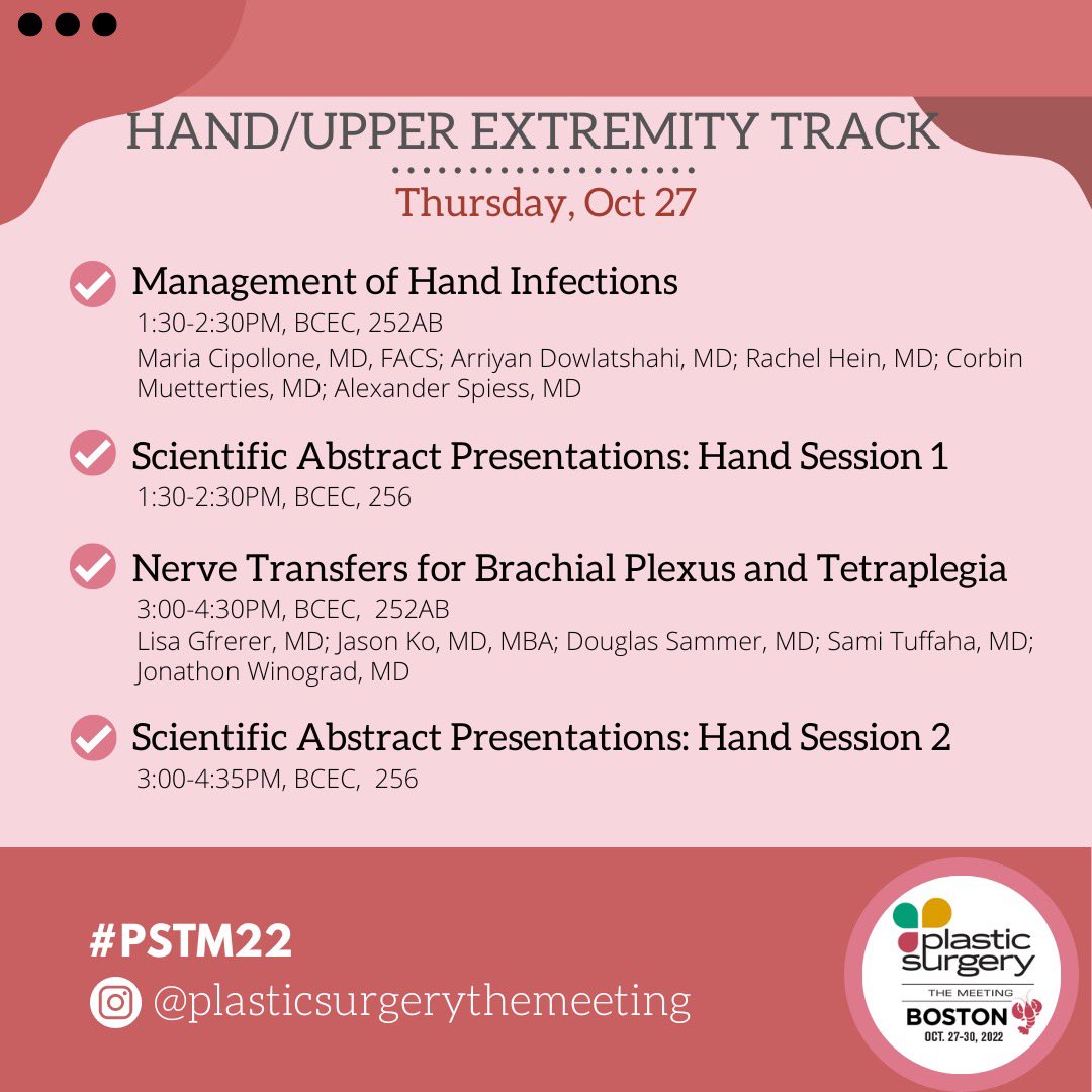 ASPS_Members's tweet photo. Craniomaxillofacial and Hand/Extremity events this afternoon. So excited for all the brilliant talks! #PSTM22 https://t.co/h2Ql7fJULr