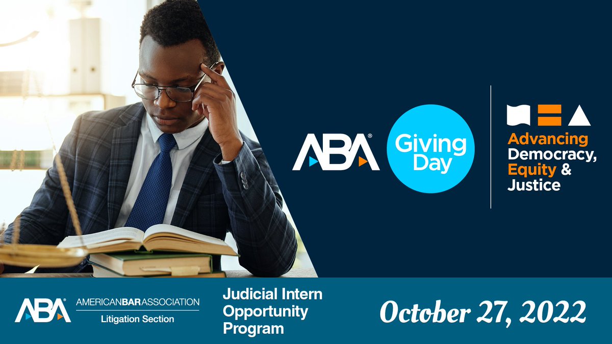 ABALitigation's tweet photo. Today is #ABAGivingDay! Support @JIOP_ABA to help bring about a more diverse and inclusive legal profession and positive changes in our communities. Make a charitable gift today. https://t.co/HCdWAtmwEj #ABALitGoodWorks https://t.co/8IV442mn3X