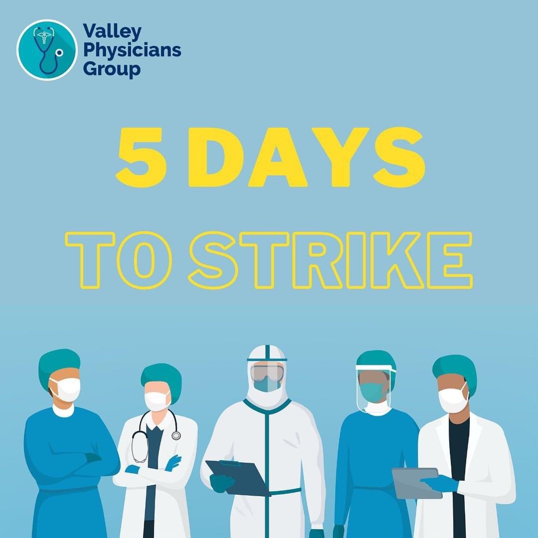 VPGphysicians's tweet photo. The Valley Physicians Group is getting strike ready. We need *you* with us. 🪧

Together, we can show @SCCgov @cschealthsystem that we will continue to fight for quality patient care, for better working conditions, and for this community. ✊

#VPGstrong #VPGheroes https://t.co/D1Gqo3YG33