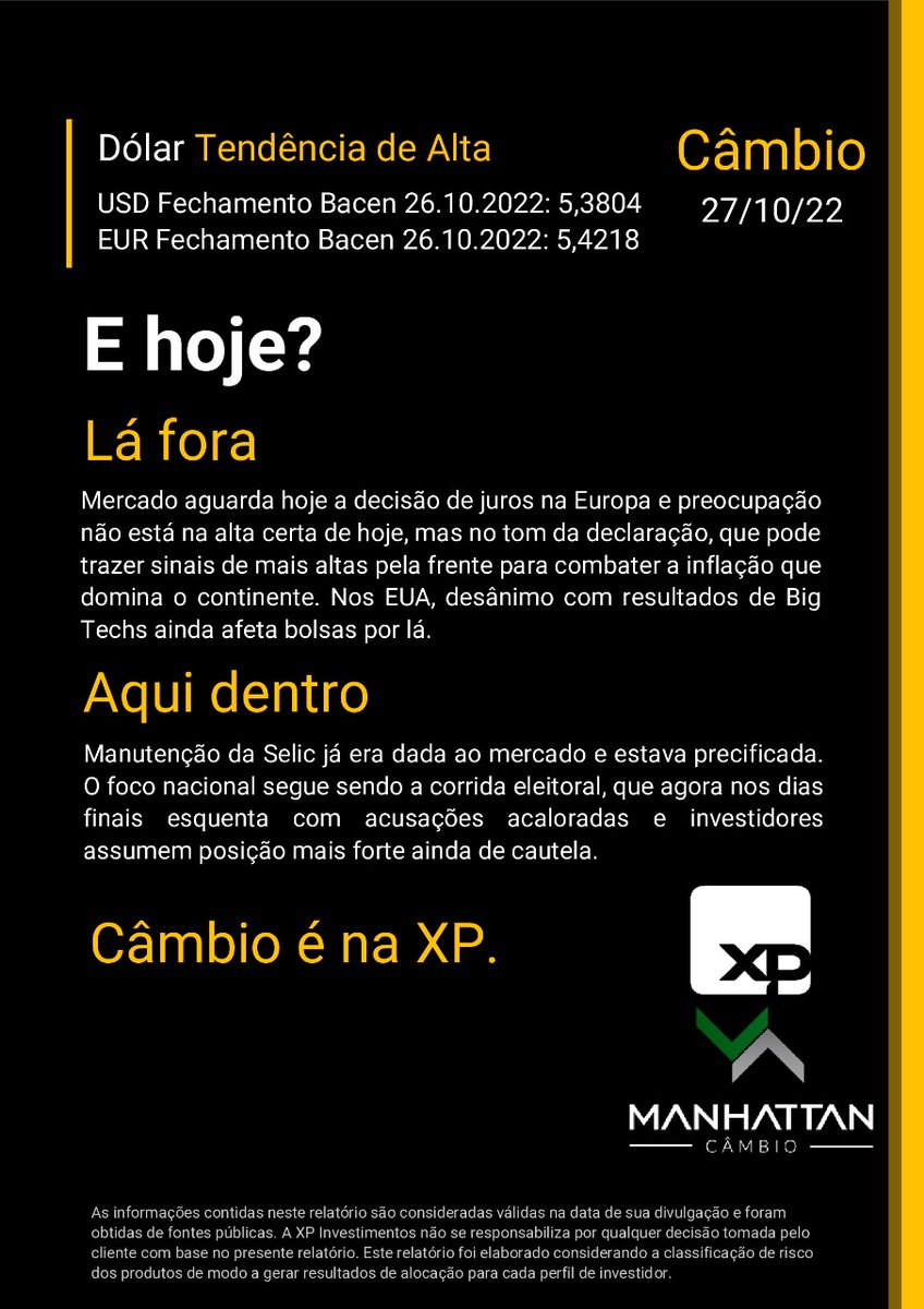 câmbio 27/10

#cambio #investimentos #xpinvestimentos #manhattaninvestimentos