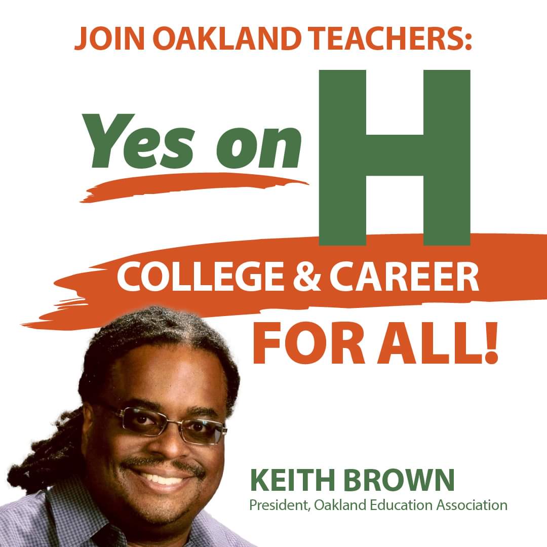 VoteYesOnH's tweet photo. Join Oakland Teachers and vote #YesOnH - College and Career for All!

Learn more at https://t.co/CaRkkuzUb1 https://t.co/ZbjtW5Vpzc