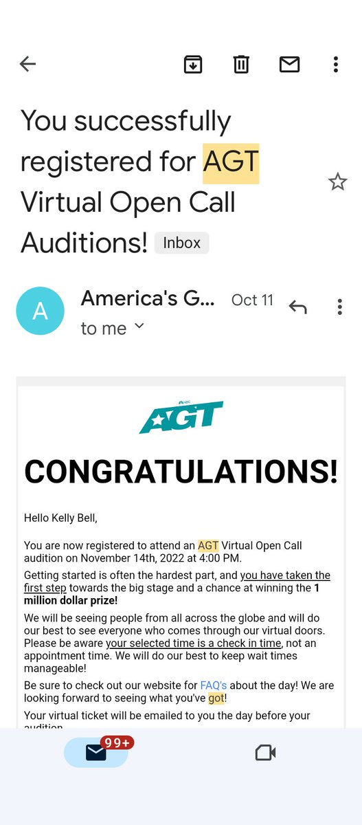 I'm so excited to be the next AGT winner. Okay that is what I'm