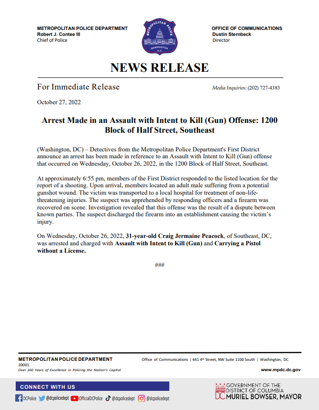 DC Police Department on Twitter "MPD announces an arrest has been made