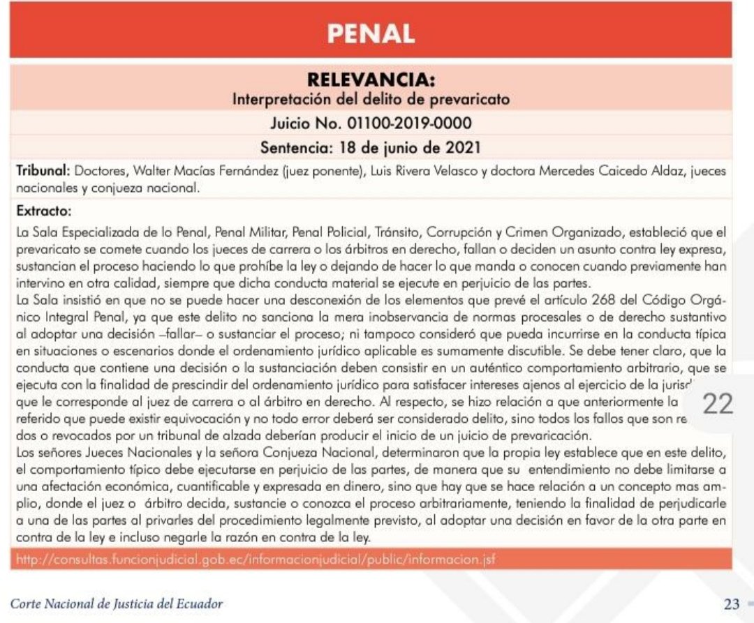 GroupJustice1's tweet photo. @TheAbogadoEc @mechascaicedo Justamente hay una sentencia con una motivación completa sobre el prevaricato. La Jueza es la Dra, y refieren sobre el elemento subjetivo del tipo penal. Les comparto la relevancia del caso. 👇 https://t.co/u53BZeVUJv