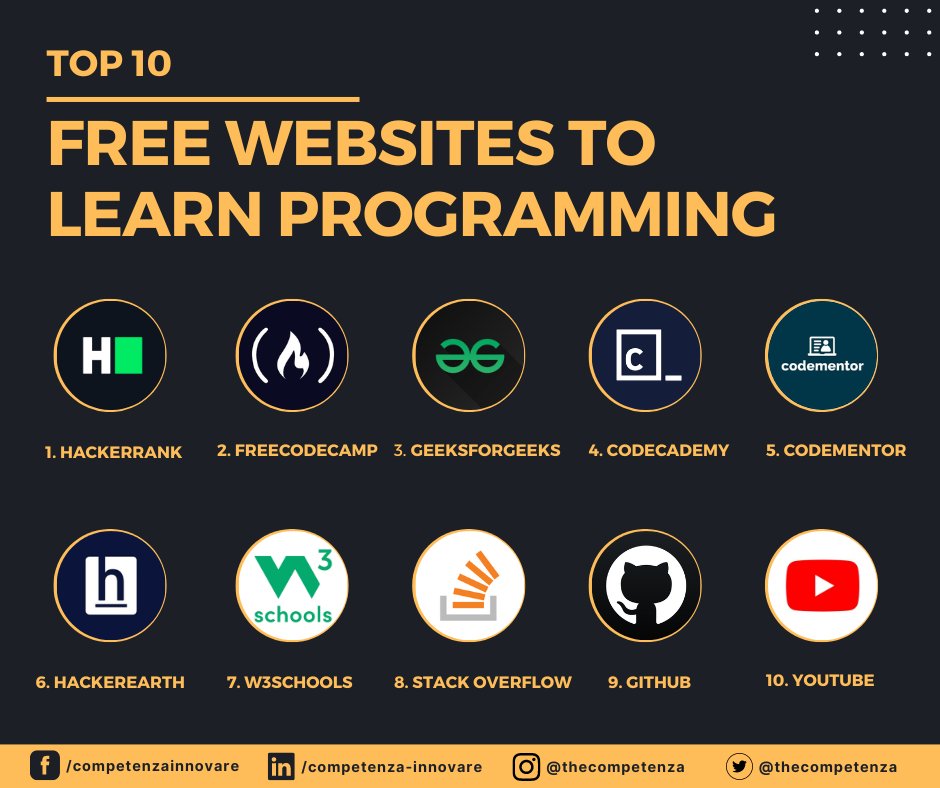 thecompetenza's tweet photo. Top 10 Free Websites To Learn Programming
.
.
.
.
.
.
.
.
#webdevelopment #css #javascript #developers #programming #developer #programminglife #appdevelopment #coderlife #learntcode #programminglife #softwaredevelopment #programmingmemes #frontend #frontenddeveloper https://t.co/5KaFNPxvUb
