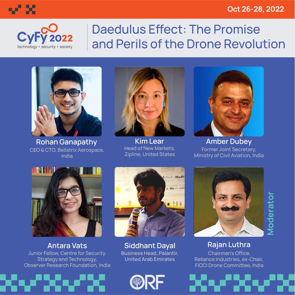 #CyFy2022 | We are live tweeting the session - Daedulus Effect: The Promise and Perils of the Drone Revolution with <a href="/rohanooty/">Rohan M Ganapathy</a>, <a href="/AmberDubey_MoCA/">Amber Dubey</a>, <a href="/VatsAntara/">Antara Vats</a>, Kim Lear, Siddhant Dayal and Rajan Luthra

Follow this thread for live updates!