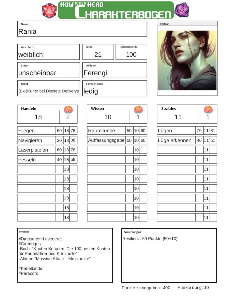 Wir stellen vor <a href="/PinkParnassia/">Parnassia</a> als Rania:

Als (ehemalige) Kurierin für Discrete Deliveries ist sie genau die richtige, um im All von Alpha nach Beta zu kommen. Sie ist verschwiegen, kann gut fliegen und kennt alle wichtigen Knoten! 

31.10. - 20 Uhr
twitch.tv/howtobeahero