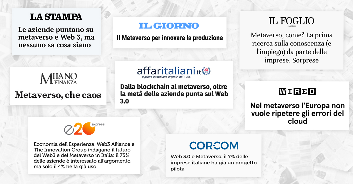 La Web3 Alliance ha presentato una settimana fa la sua ricerca sullo stato della conoscenza del Metaverso e del web3.0 in Italia.
Il tema ha destato molto interesse: dimostra che siamo solo all’inizio della nuova wave del 3.0
Stay tuned!
