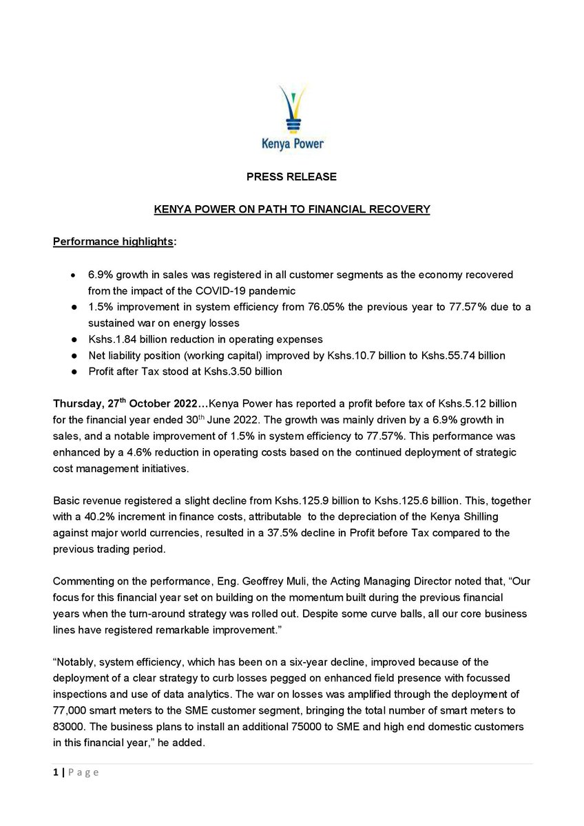 The Kenya Power & Lighting Company Plc. on Twitter "PRESS RELEASE