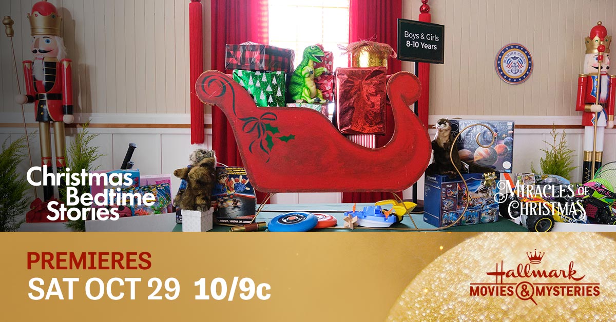 hallmarkmystery's tweet photo. We didn't just deliver for #ChristmasBedtimeStories... we sleigh'd. 🛷🧸 Ok we'll stop now, we're just excited about our all new holiday movies this season! https://t.co/tvaLGQT46M