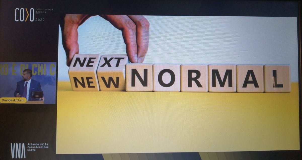 Al via "Comunicare Domani" con Davide Arduini, presidente di <a href="/AssociazioneUNA/">UNA</a>, che parla del Next Normal. #comunicaredomani