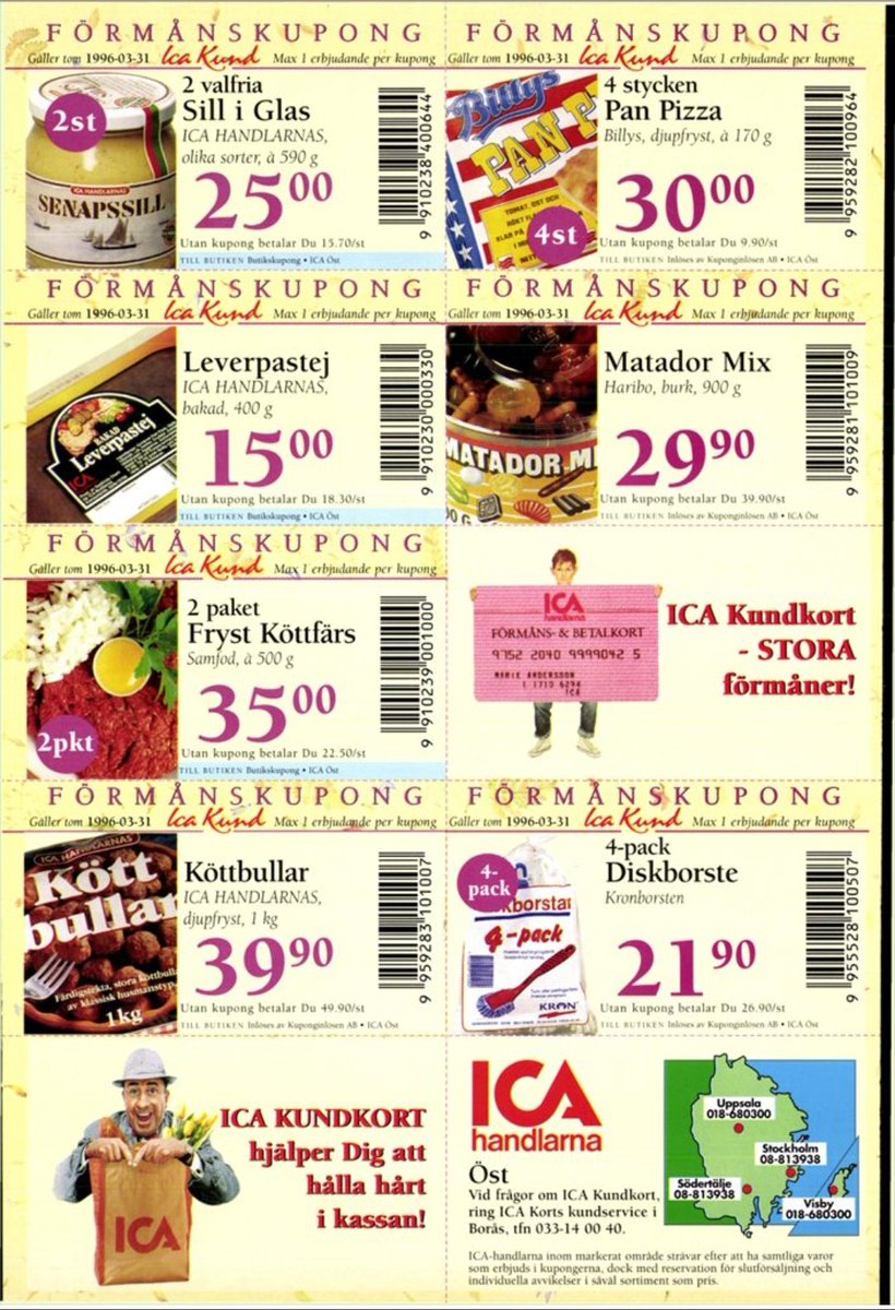 Förmånskuponger ur Buffe 1996. #gammalreklam