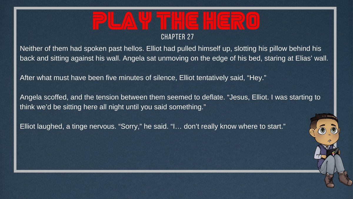 Zeiskyte's tweet photo. @PentheDragon Chapter 27 of Play the Hero! Elliot and Mr. Robot talk. Elias makes amends. Angela tells Elliot something he doesn't want to hear.

🔑 https://t.co/03l7GtLoPE https://t.co/E4oISFWOOc
