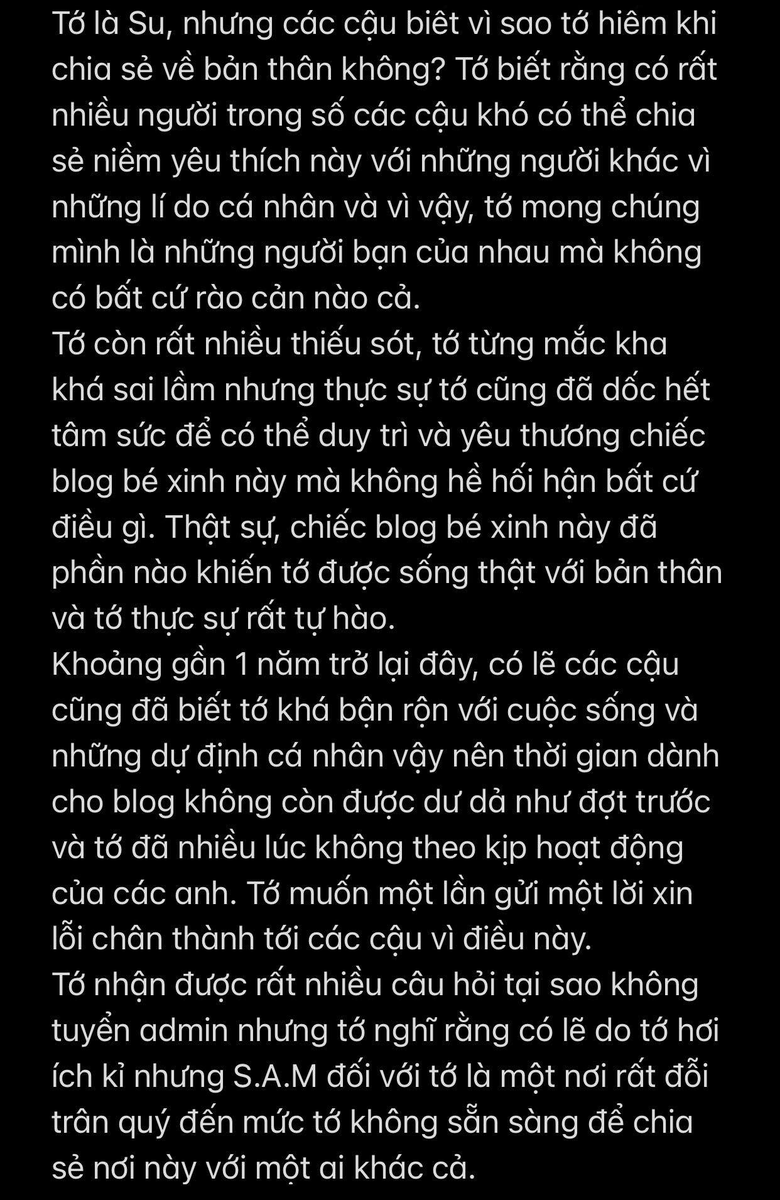 BTSVietnam_SAM's tweet photo. Tớ xin lỗi vì khoảng thời gian qua không hoàn thành tốt nhiệm vụ của mình với S.A.M và với các cậu.
Tớ sẽ sớm quay trở lại sau khi hoàn thành tốt mục tiêu của mình.
Đừng quên tớ nha 🥺
Tớ cảm ơn các cậu vì hơn 4 năm qua 💜
@BTS_twt #BTS #BTSARMY https://t.co/4nLfhweYWX