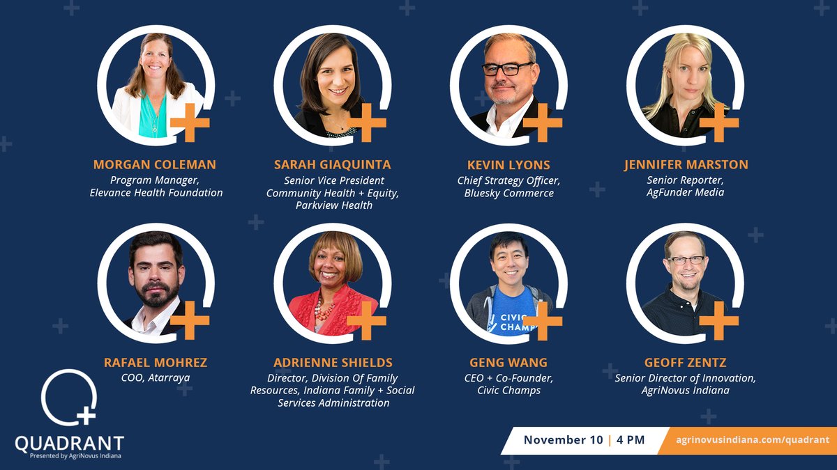 AgriNovusIN's tweet photo. QUADRANT is only 2 weeks away!
Join us for an evening of networking + discussion focused on the intersection of technology, food, hunger and health: HungerTech.
RSVP: https://t.co/JpVlV3a8tF
#agbioscience #networking #technology #food #health #hungertech https://t.co/KCQ7349Mt5